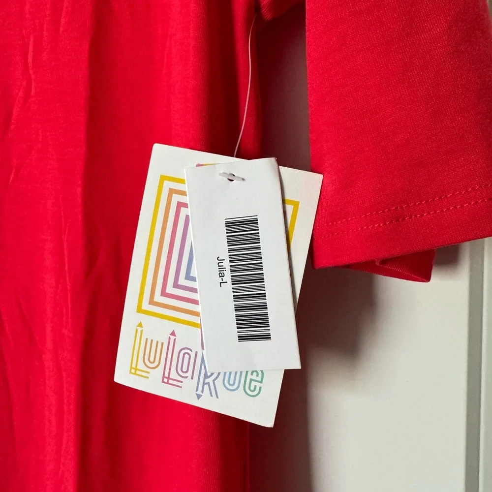 NWT Lularoe Julia dress. Size L / Large. Solid red. - Picture 2 of 5